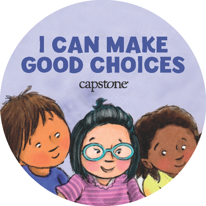 Illustrated image of characters Katie Woo, Pedro, and JoJo with the accompanying affirming text "I Can Make Good Choices"